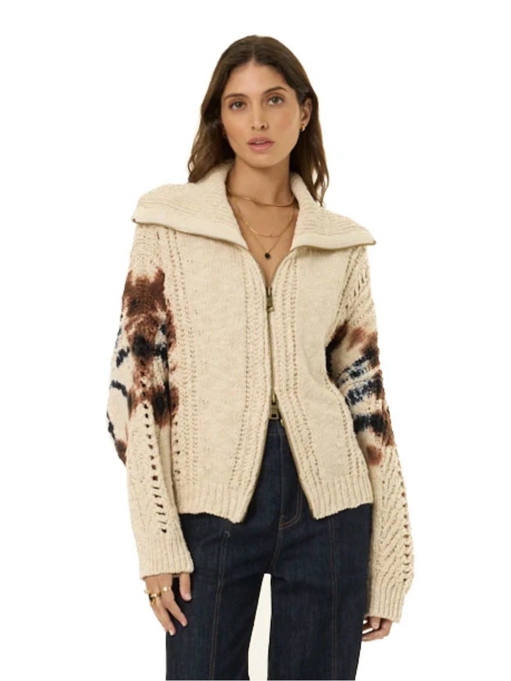 Young Fabulous & Broke Manea Zip Cardi Sweater - Mud Stellar Wash - Size Large
